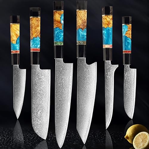 Juegos de cuchillos, 6 unids cuchillo de cocina japonés VG10 acero chef santoku deshuesado cuchillos utilidad cuchillo de cocina conjunto de