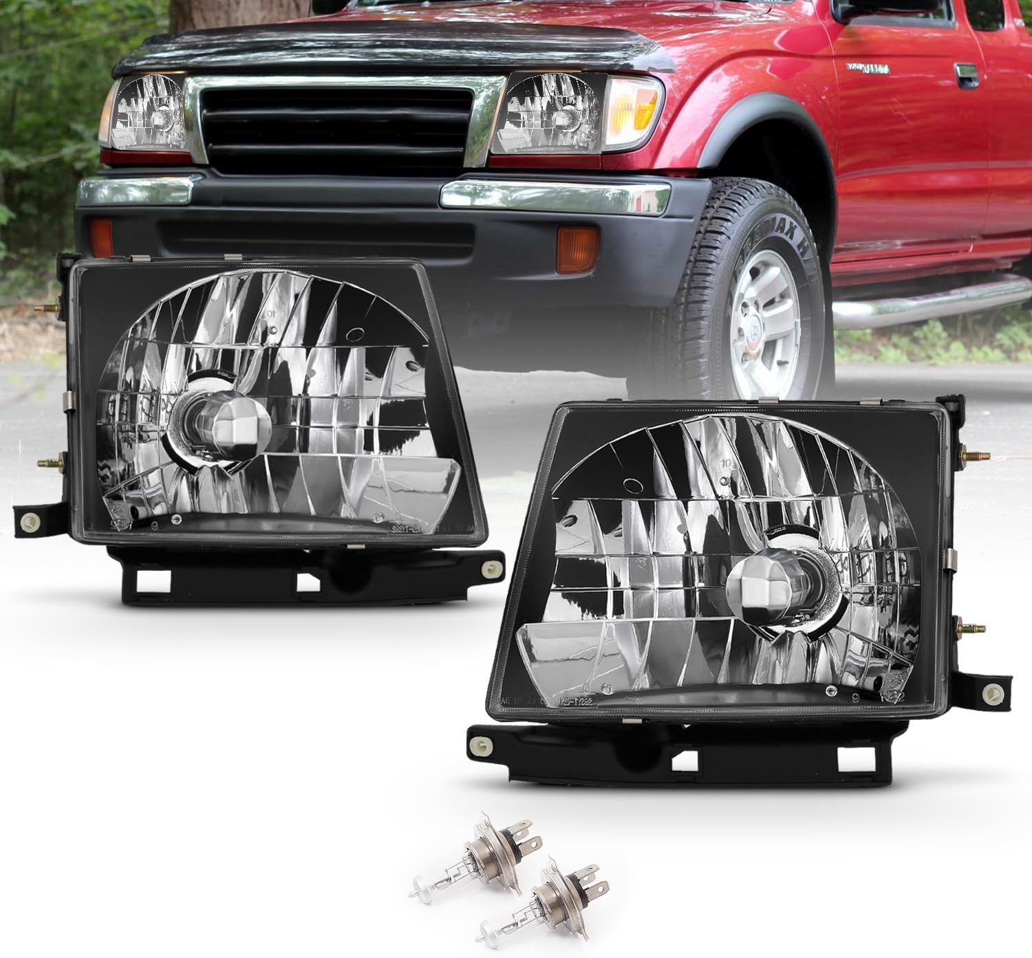 AmeriLite Black Reaplcement Headlights For 1998-2000 Toyota Tacoma - Passenger and Driver Side