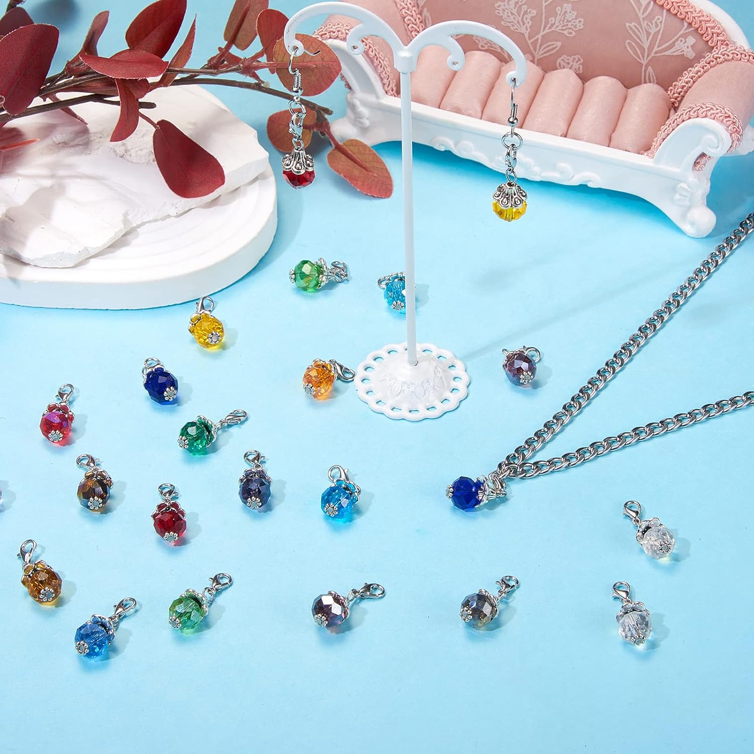 80 Pieces Crystal Dangle Charms Pendants Colorful Glass Charm Handmade Dangle Bead Charms with Lobster Claw Clasps for Jewelry Making Crafts - Image 4