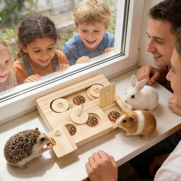 Jouets de stimulation pour lapins - Distributeur de nourriture en bois pour petits animaux de compagnie - Pour cage intérieure, maison, hamster, souris, lapins - 2