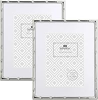 YiPinYin Silver Bamboo Metal Picture Frames 8x10 with 5x7 Mat, Set of 2 - Elegant Sturdy Desktop & Wall Decor