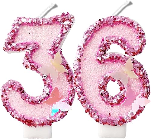 Miniatura 251 de Velas de números con purpurina de oro rosa de 2.8 pulgadas, muchos colores, regalos de cumpleaños de 22 años, velas de cumpleaños, velas de números