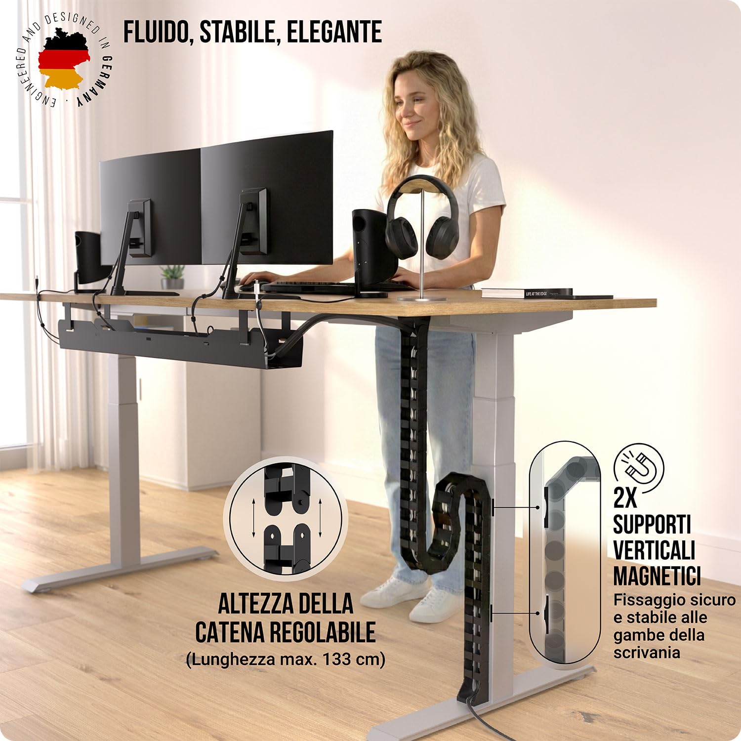 Flessibile canalina passacavi scrivania - Cable management - Organizer cavi - Porta cavi scrivania – Raccogli cavi scrivania (Nero)