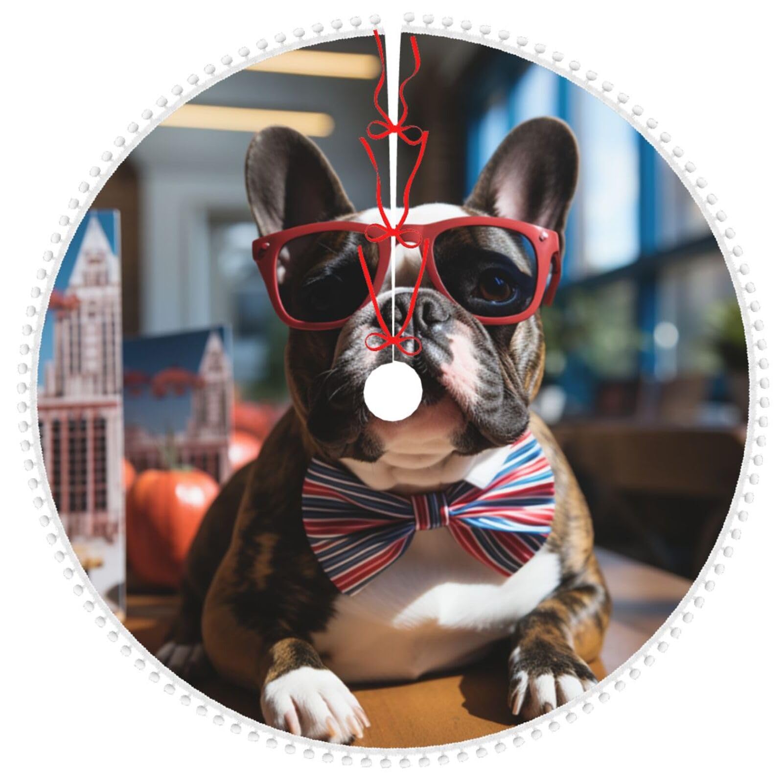 Jupe de sapin 122 cm bouledogue français pour masquer les pieds d'arbre