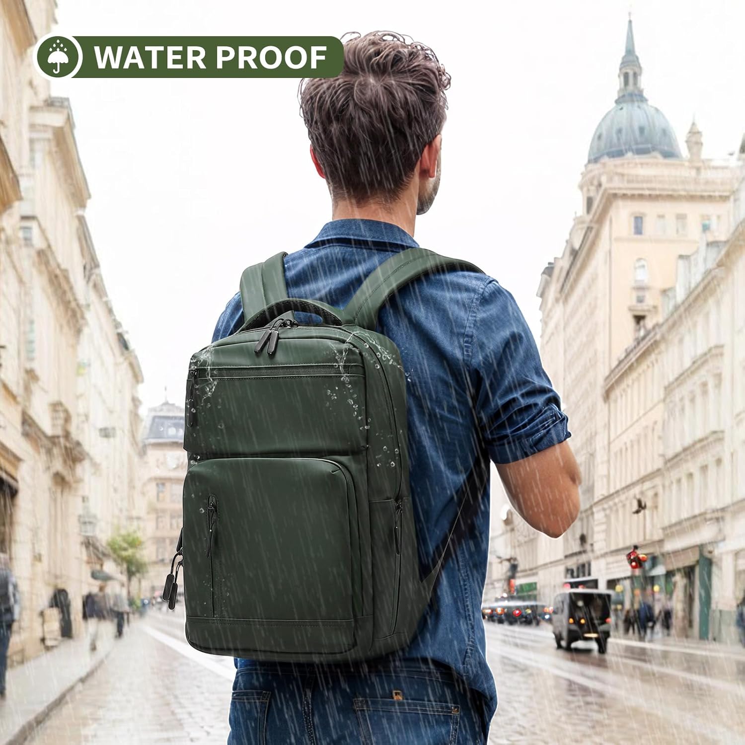 Waterproof Laptop Backpack for Men & Women, Flight Approved Anti-Theft Daypack with 15.6-inch Laptop Sleeve (Green) - Image 2