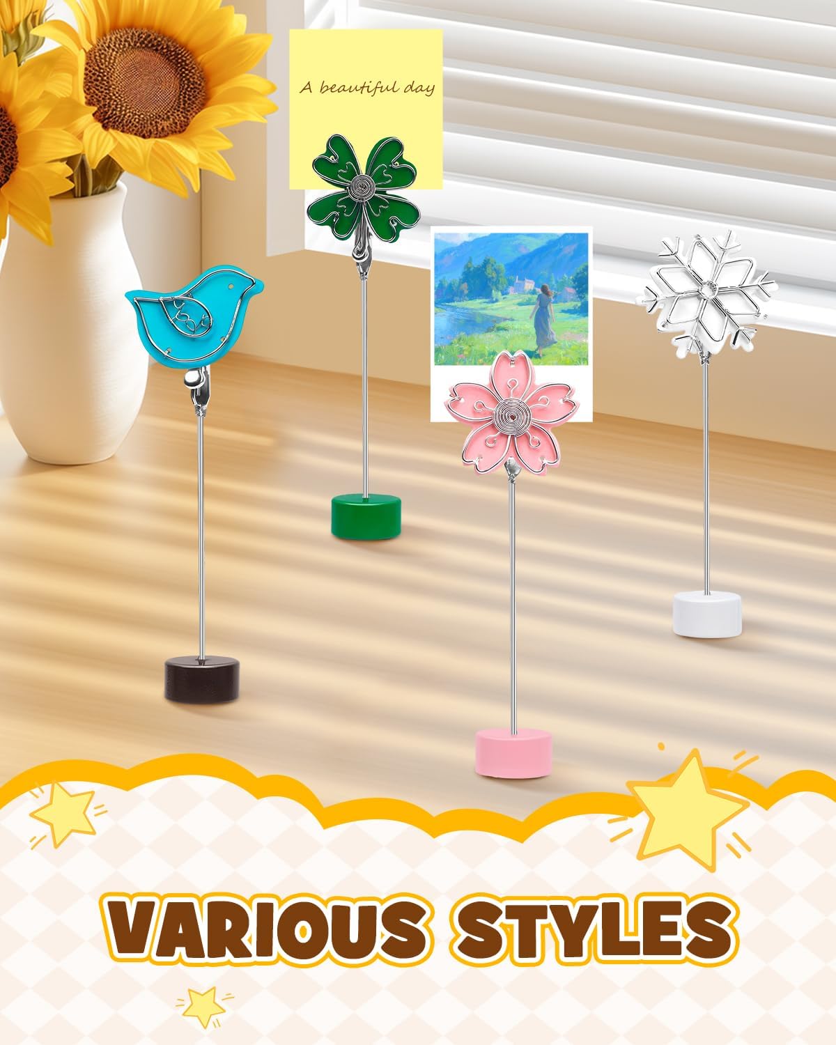 eZAKKA Photo Holders for Tables, Metal Base Table Number Holders Stands Notes Postcards Wedding Name Cards Table Number Labels for Home Office Christmas Party