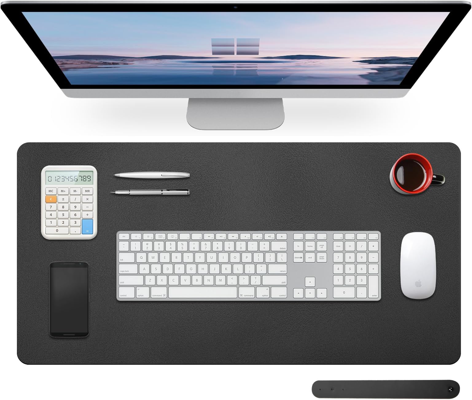 Large Leather Desk Pad Protector,Non-Slip Durable Office Desk Mat for Writing, Computer, Laptop, Mouse Pad & Desktop Use,Desk Protector Mat,Black, 27.5inch x 13.7inch