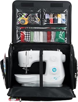 Everything Mary XL Rolling Sewing Machine Case Artistic Floral Craft Bag with 4 Wheels Portable Organizer