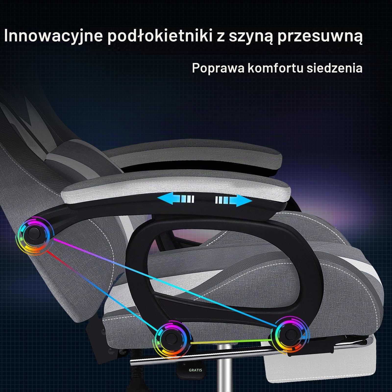 ALFORDSON Fotel do masażu dla graczy ze światłami LED i podnóżkami, szary
