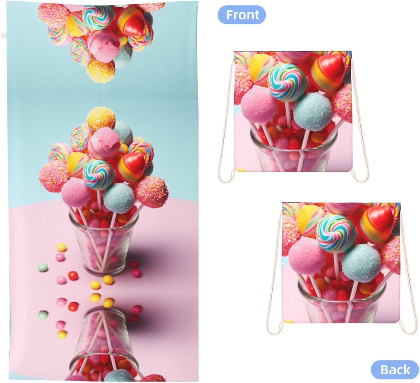 2 in 1 Packable Towel Bag,Soft Absorbent Pool Towels Backpack Quick Dry Lightweight Beach Towels Candies Drawstring Bag for Travel Camping Sports Picnic image 2