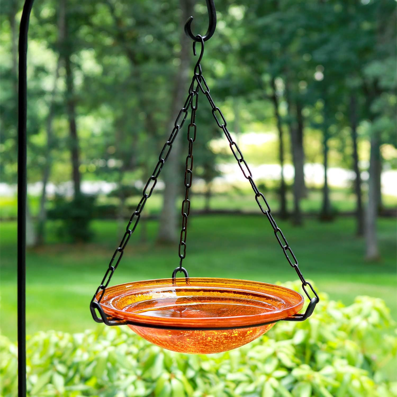 Achla Designs BBH-02M 12" Crackle, Mandarin 12 inch Glass Hanging birdbath, Orange