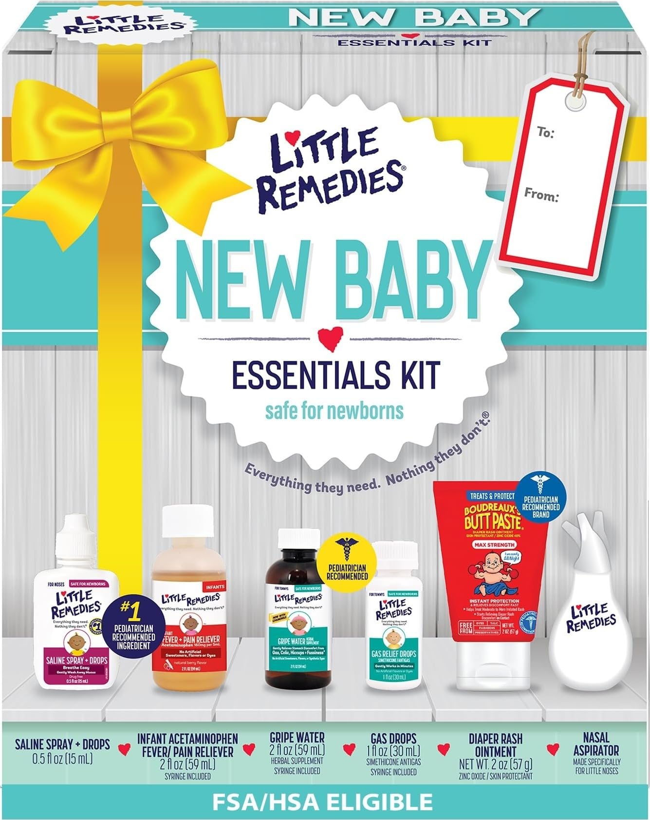 Little Remedies New Baby Essentials Kit with Saline Nasal Spray, Diaper Rash Cream, Gas Relief Drops, Gripe Water, 5 Products Included, White | Baby Care Set, Newborn Essentials, Saline Nasal Spray, Diaper Rash Cream, Gas Relief Drops, Gripe Water, Baby Pain Reliever