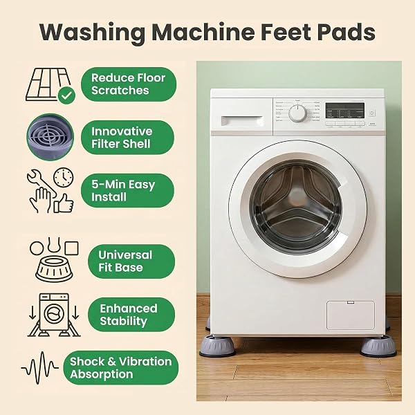 4 Pieds Anti-Vibration Machine à Laver & Sèche-Linge, Caoutchouc Antidérapant, Anti-Bruit et Stabilisant pour Électroménager Lourd - 2