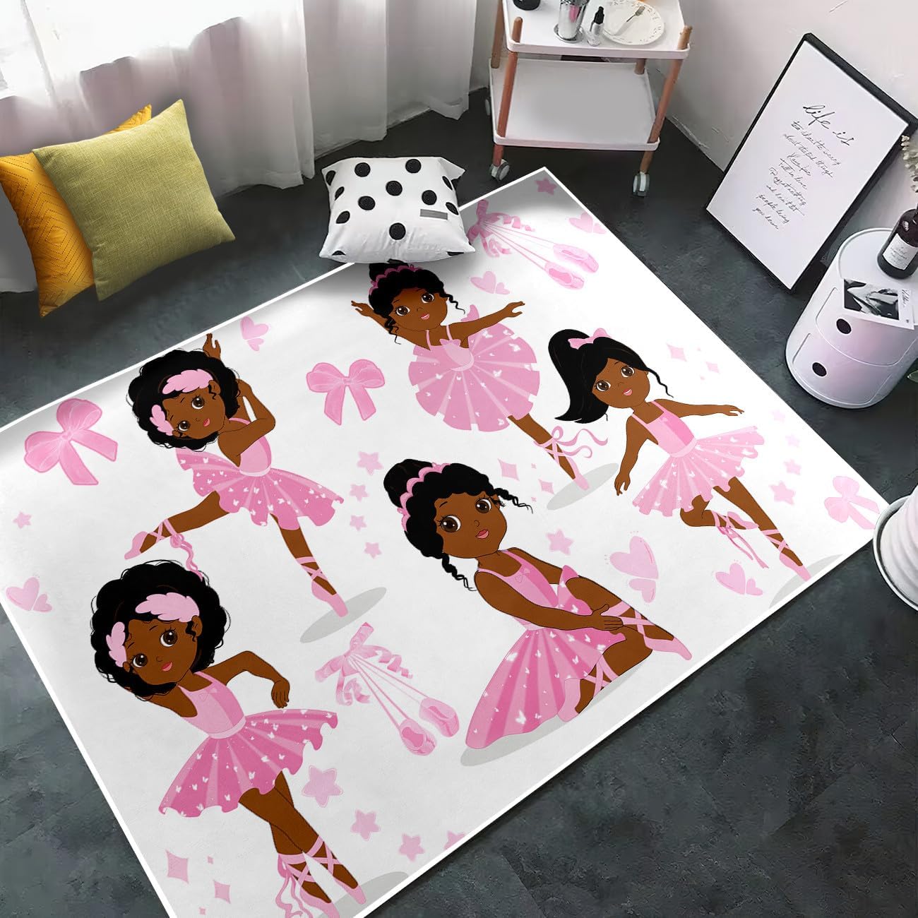 Black Girls Rug Lovely Kids Room Decor Carpet Dancing Ballerina Theme Soft Carpet Rug Sofa Floor Mat for Living Sitting Playing Room Flannel Ballerina Princess Rugs for Girls Bedroom, 2'×3'