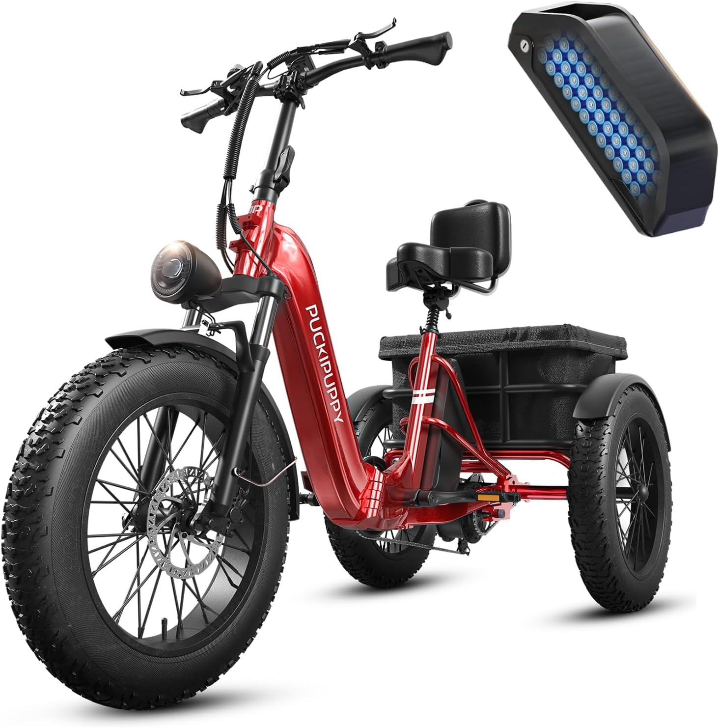 Electric Trike for Adult with 48V 17.4AH Cells Battery, 60 Miles Range, 960W Peak Motor, Pickup Class 500 LB Load Electric Tricycle with 20" Fat Tire and Large Basket for City and Mountain Road, Husky