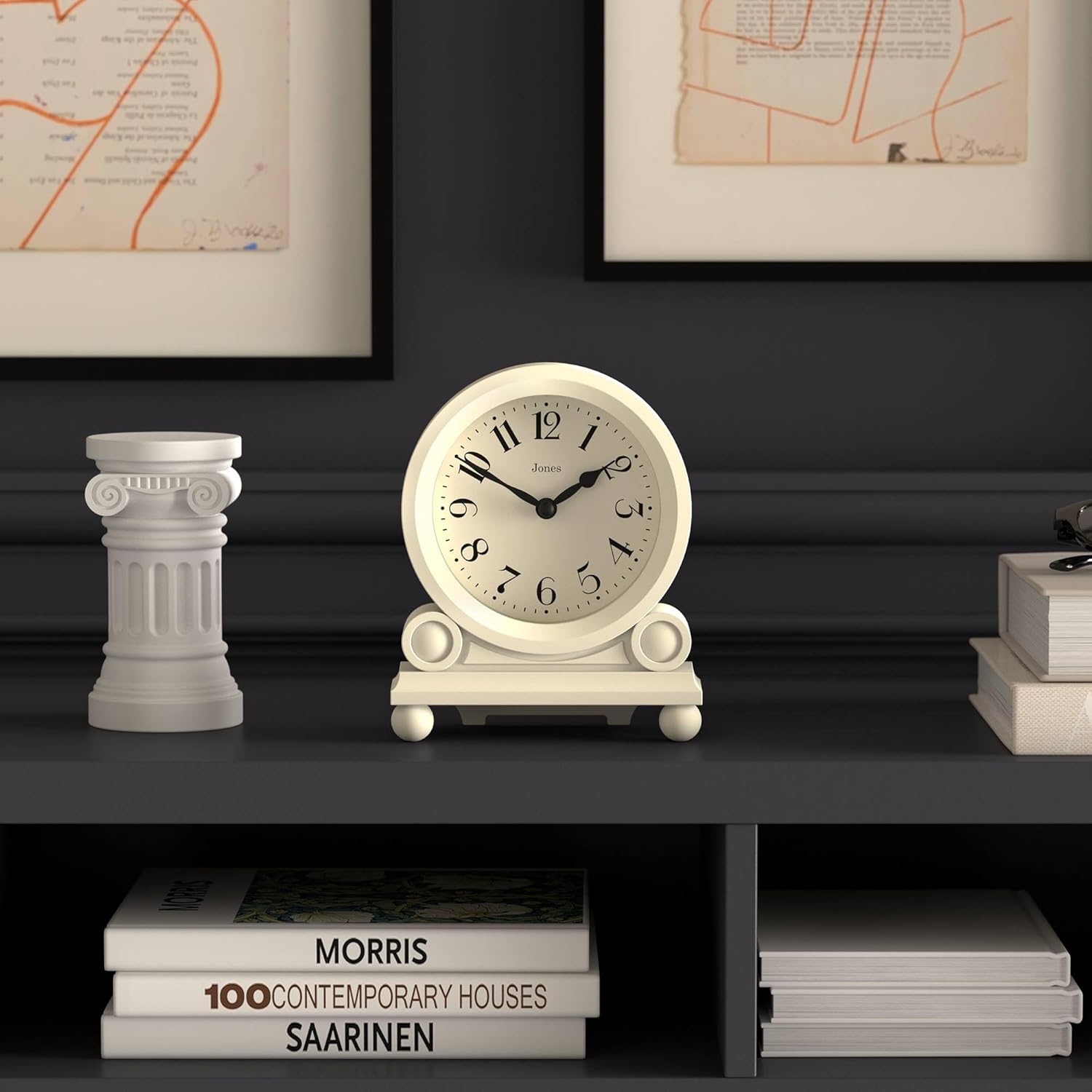 JONES CLOCKS® Maida Vale Mantel Clock | Small Traditional Desk Clock | Pale Cream | Pretty & Charming Ideal for Mantelpiece, Bookshelf or Bedside