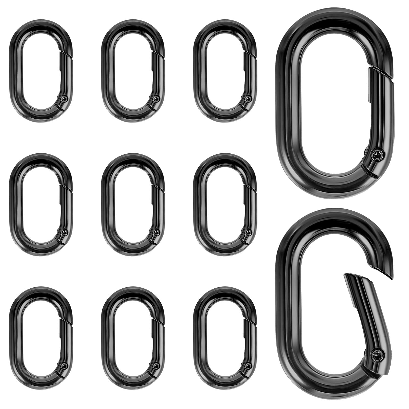 10Pcs Mini Carabiner Clip 1inch Small Carabiner Metal Tiny Oval Carabiner Keychain Hook Clips Spring Keyring Buckle for Paracord Lanyard Keychain, Car Key Rings Hook, Dog Tag Clips, Purse(Black)
