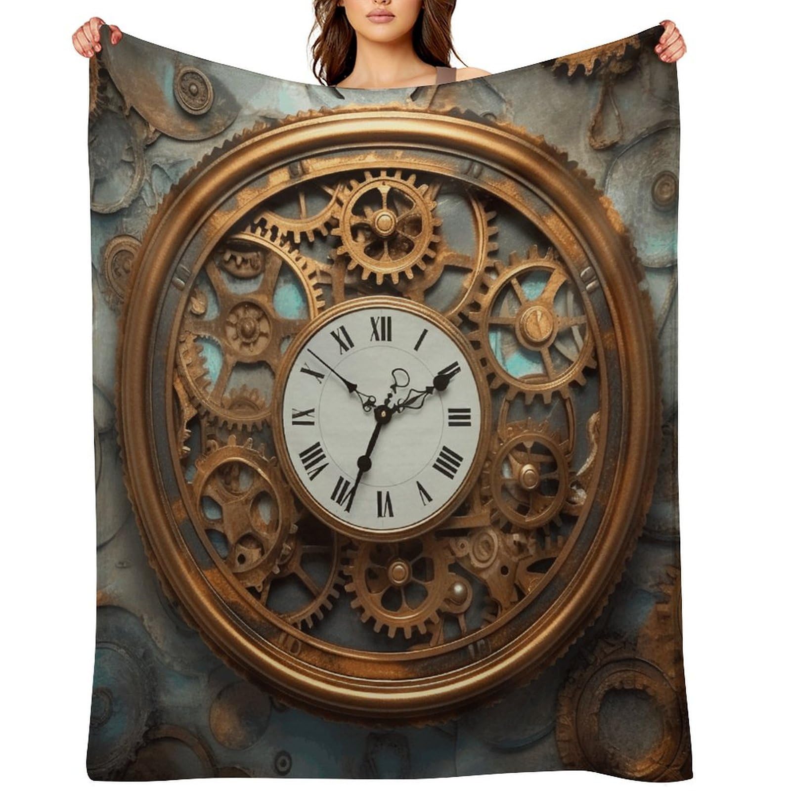 Rusty Steampunk Clock Throw Blanket for Couch and Bed Super Soft Warm Lightweight Throw Blankets Cozy Fuzzy Flannel Blanket Personalized Decorative Blankets for Sofa Decor 40"x50"