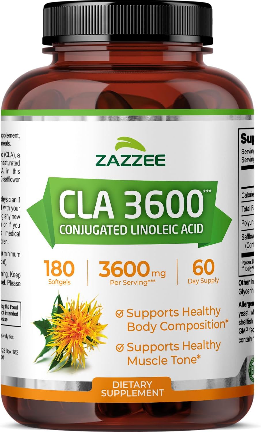 High Potency CLA 3600, 180 Softgels, 3600 mg per Serving, Conjugated Linoleic Acid from Safflower Oil, Concentrated and Standardized, 60 Day Supply, Non-GMO and Made in the USA