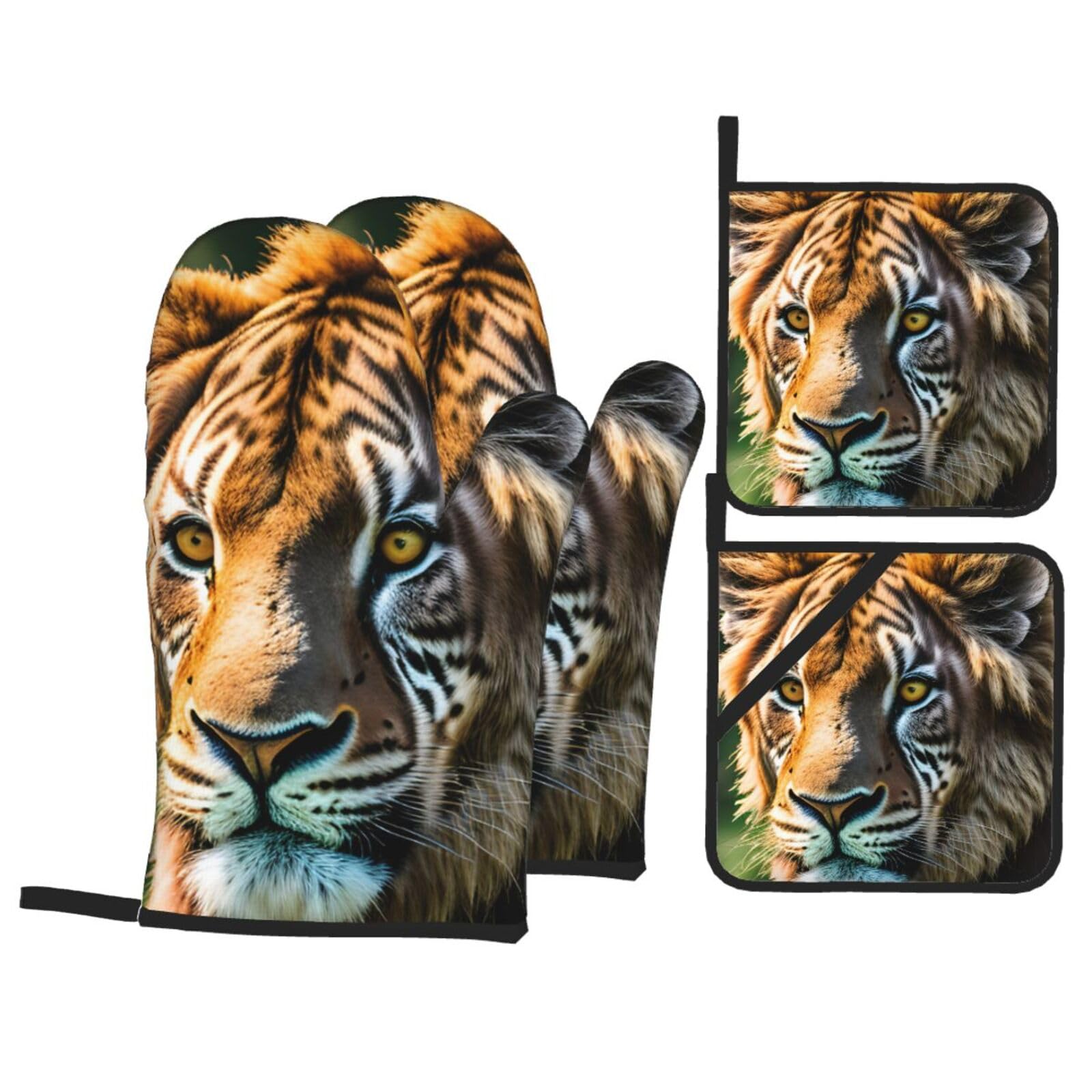 African animals Print 4-Piece Oven Microwaving Set Waterproof Kitchen Gloves for Baking Grilling Cooking