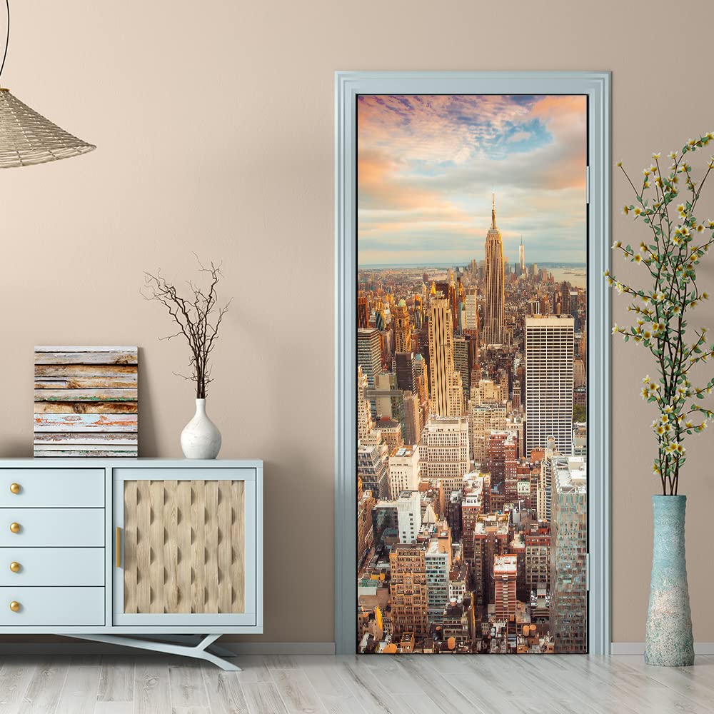 Poster de porte 3D autocollant mural grand format W90 x H200 cm haute définition pour salon