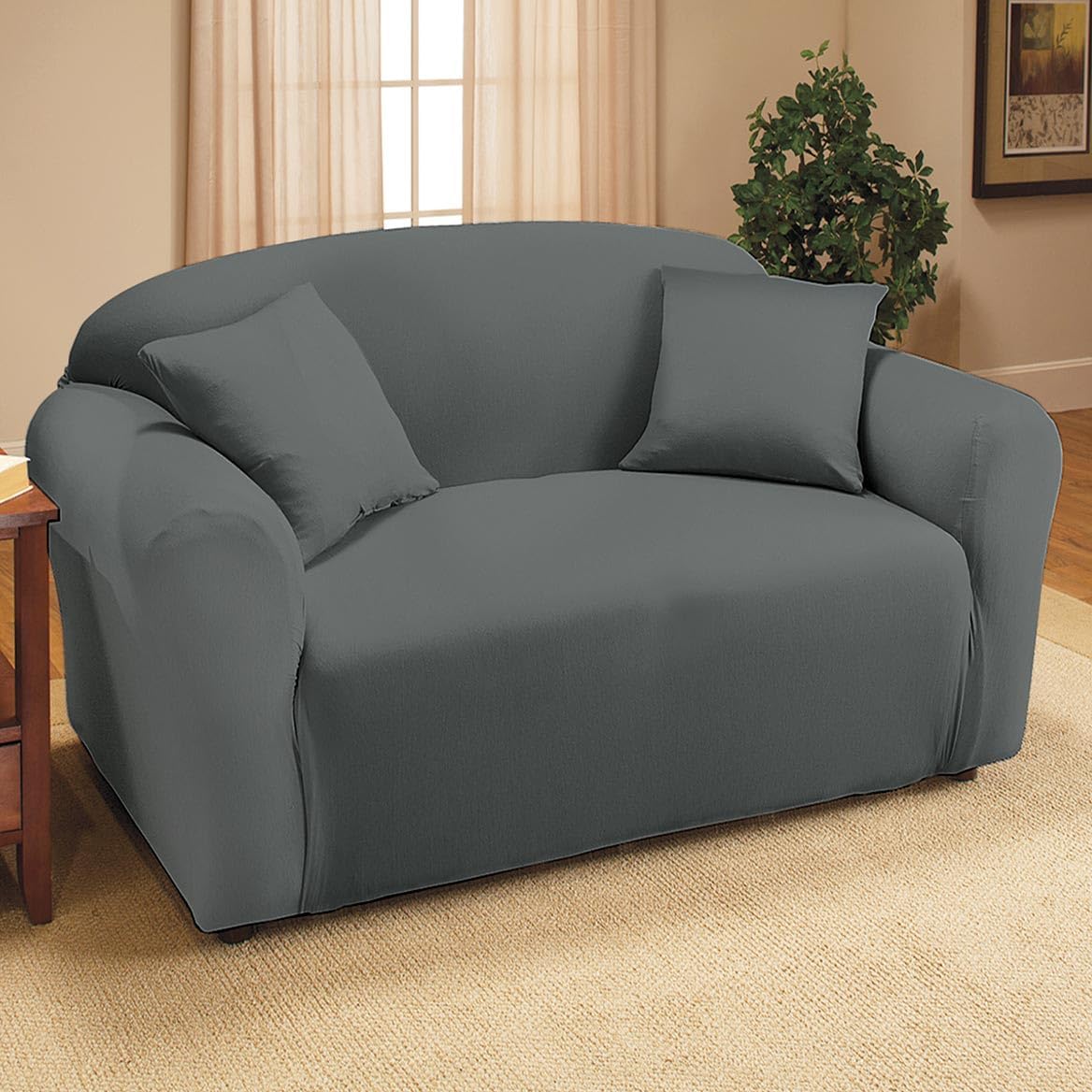 SK.Royal Grey Jersey Knit Loveseat Slipcover – 1 Piece, Fits 40"–73" Wide