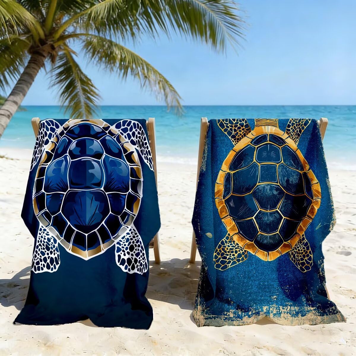 Ręcznik plażowy z mikrofibry, duży ręcznik plażowy 80 x 160 cm 2 sztuki, męski damski ręcznik gimnastyczny, odporny na piasek ręczniki plażowe, szybkoschnące ręczniki plażowe z mikrofibry (żółw morski