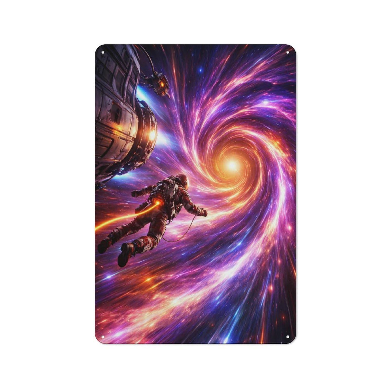 Junmoney Style-8 Astronaut Entering A Cosmic Wormhole Rustic Metal Sign 30X20cm For Garden Room Or Summerhouse, For Summerhouse Decorators