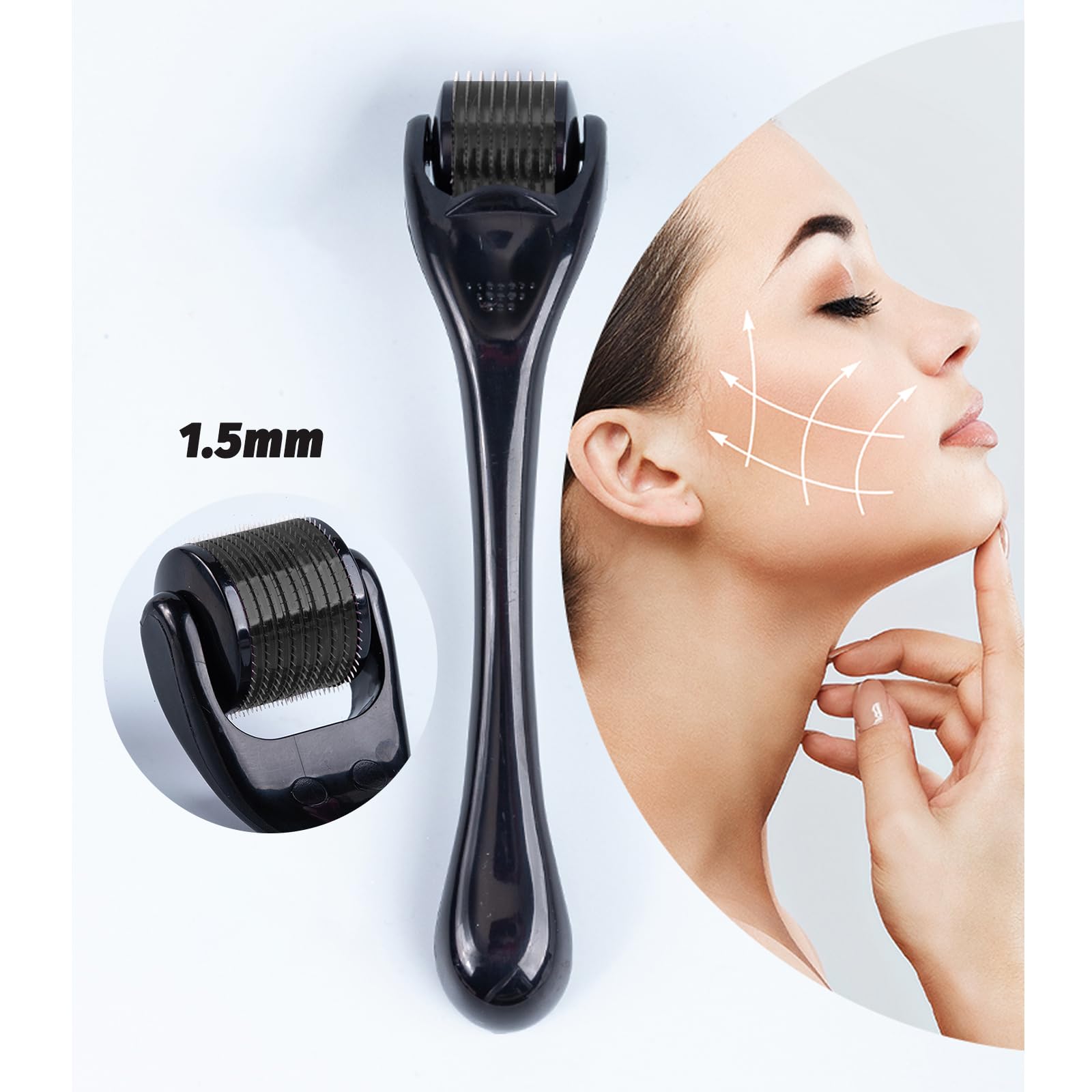 Dermaroller Microagujas 1.5mm, Rollo Agujas Micro 540, Rodillo Derma para Cara y Cuerpo, Herramientas de Aseo la Barba y el Crecimiento del Cabello, Anti-Edad, Eliminación de Cicatrices Acne
