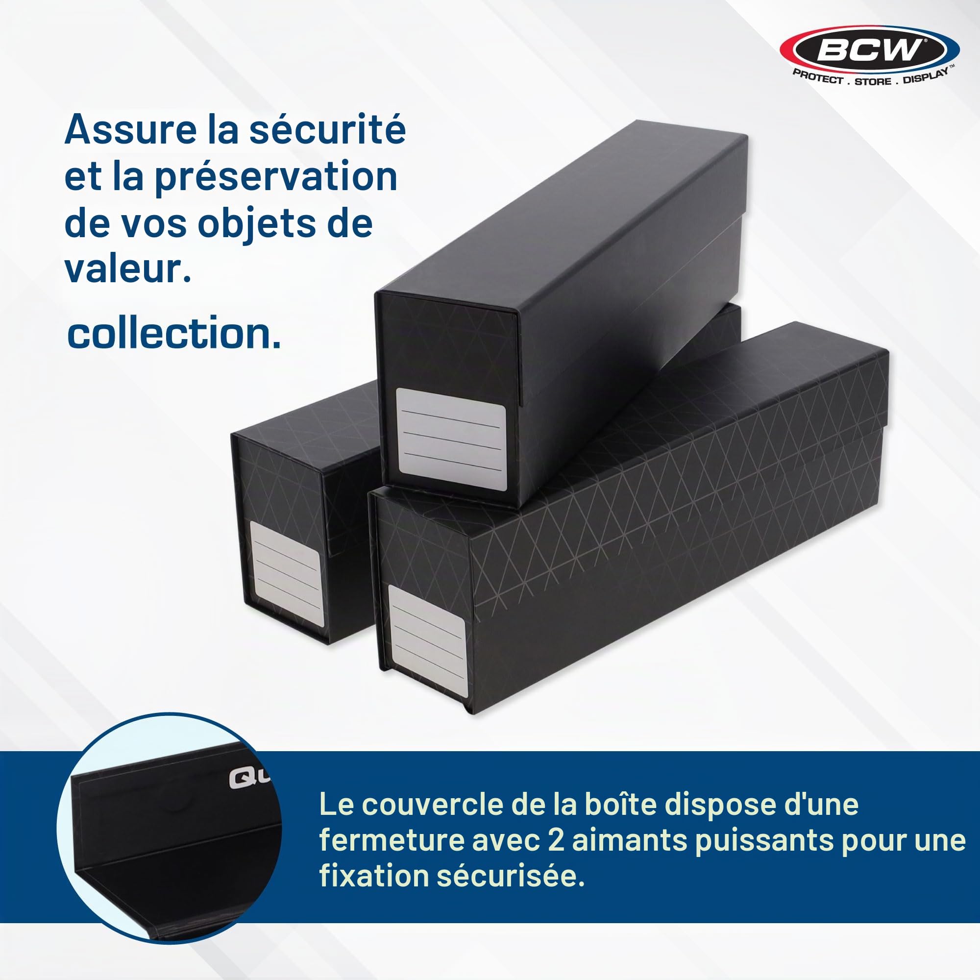 BCW QuickFold Lot de 3 boîtes de rangement pour cartes à fermeture magnétique pouvant contenir 850 à 1 200 cartes chacune – Convient aux chargeurs et aux porte-cartes magnétiques – Facile à assembler
