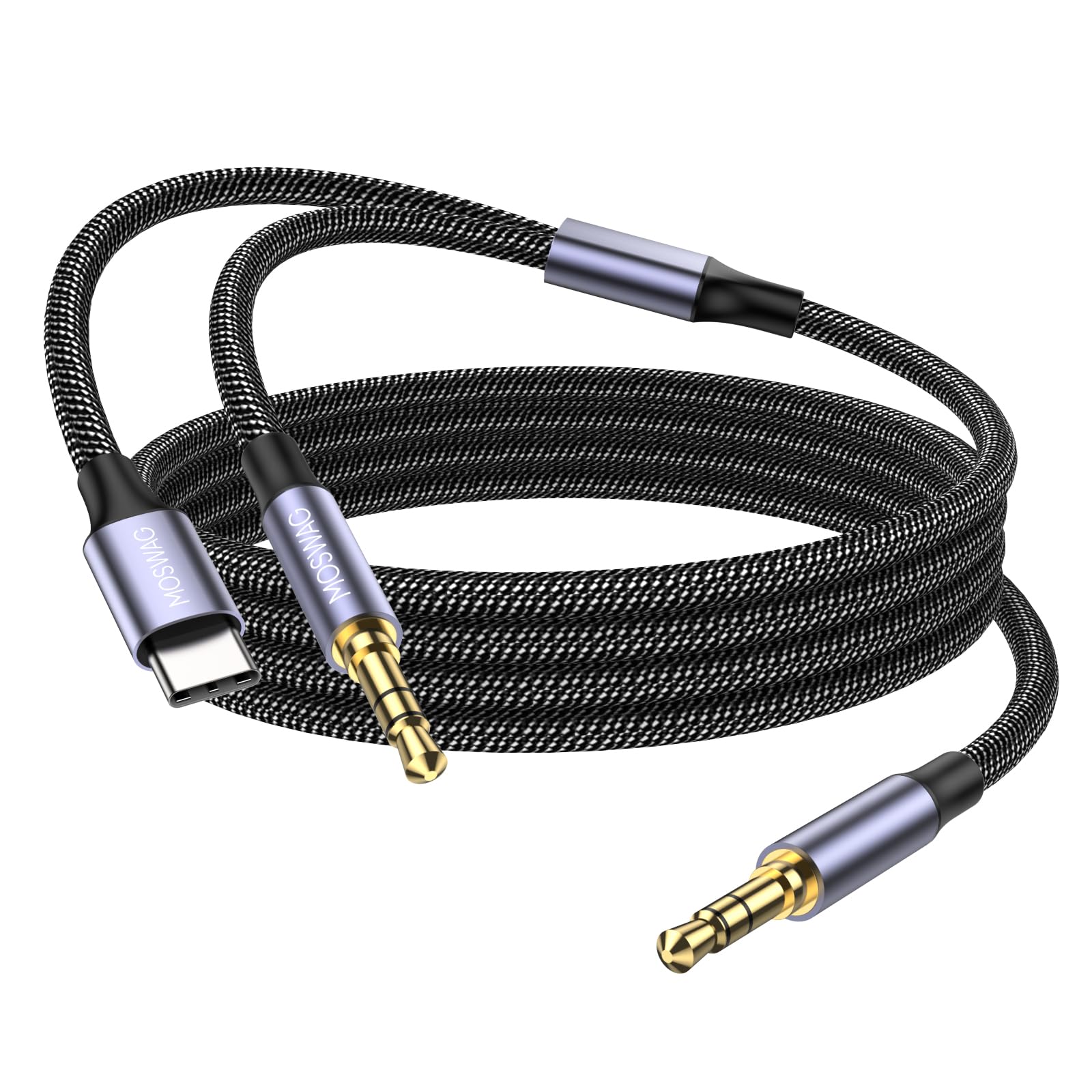 MOSWAG 2 in 1 Audio Cable 1/8" to 3.5mm Audio Aux Jack Cable 3.28FT/1M with USB C to AUX Cable Audio Auxiliary Input Adapter for Headphones,Car,Home Stereos,Speaker （Not Support Micphone）