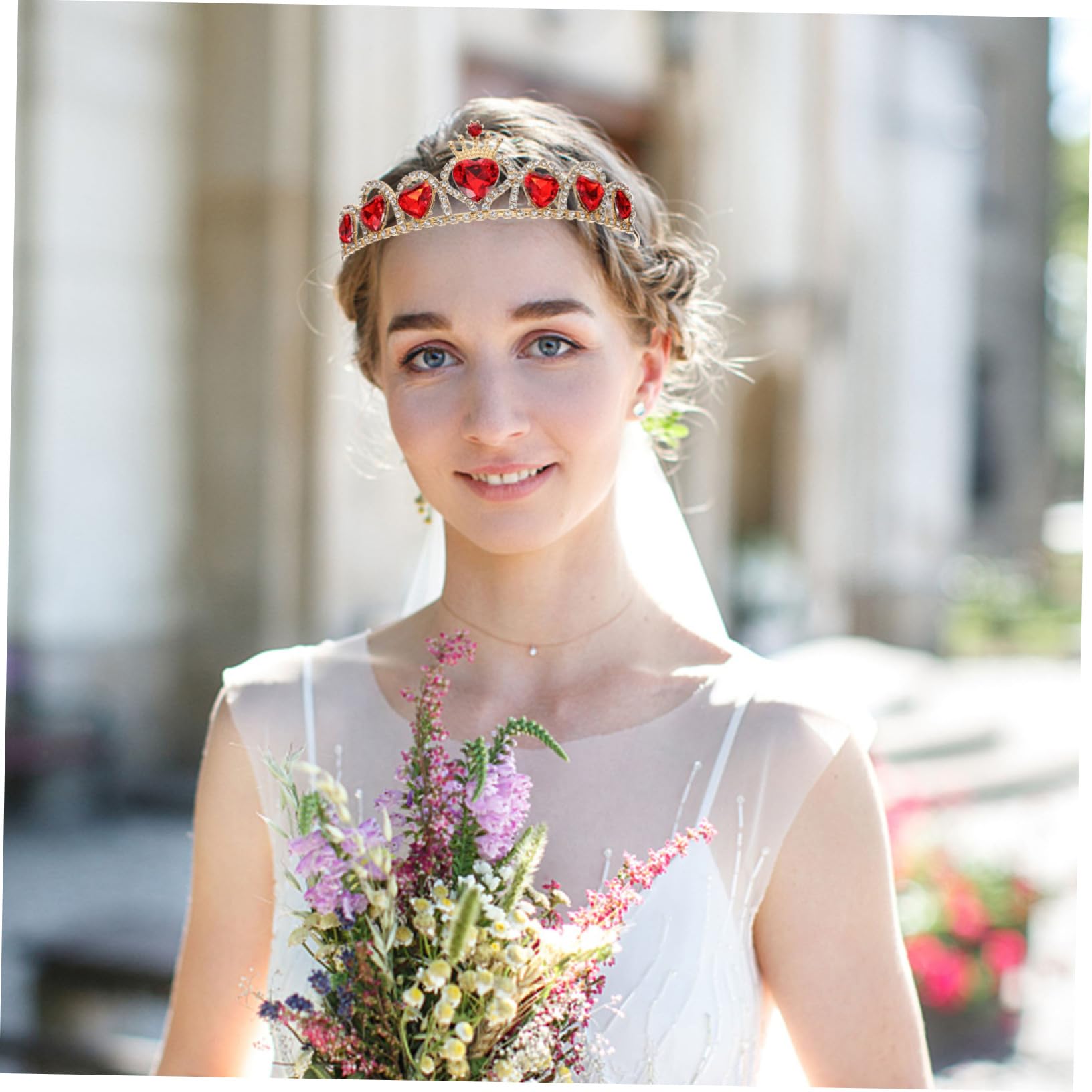 GALPADA Tiara de Boda Elegante en Cobre y Acrílico Rojo, Accesorio Delicado para Banquetes y Fiestas de Disfraces, Diadema Chic para Invitadas y Novias