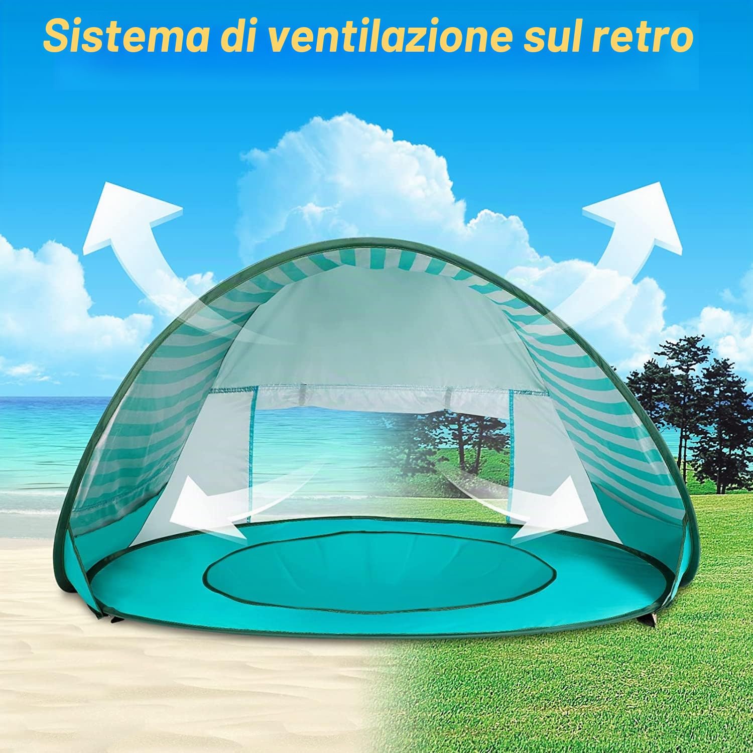 Tenda da Spiaggia per Bambini Pop Up, Tenda da Spiaggia per Bambini con Mini Piscina, Tenda da Spiaggia Portatile Pop Up con Protezione UV, Tenda da Sole per Piccoli Bambini, per Picnic, Giardino