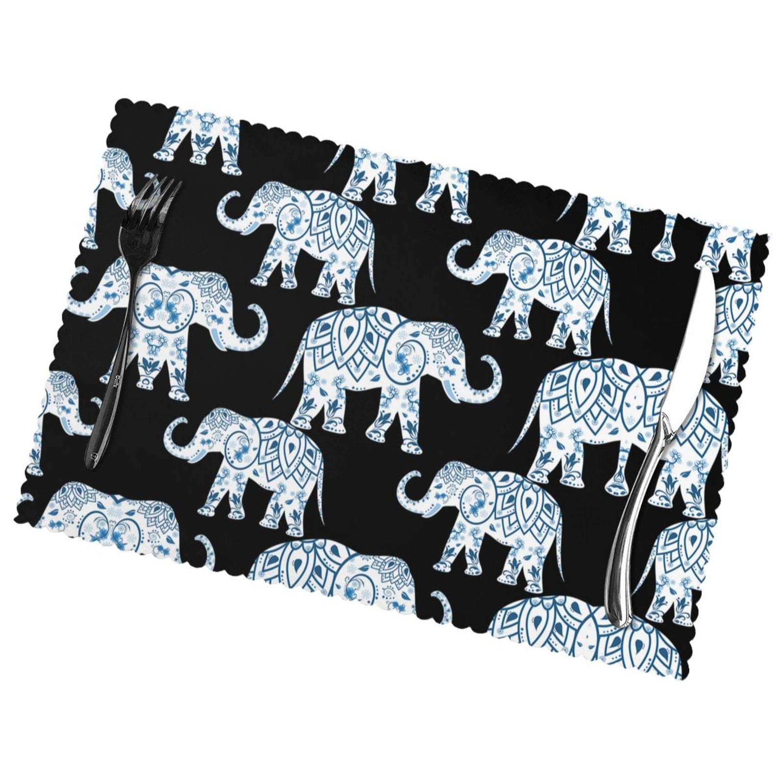 Elephant Print Anti-Oil Heat-Resistant Placemat 12x18in (Set Of 6) - Elegant, Durable, Diy Custom Print Dining Table Décor