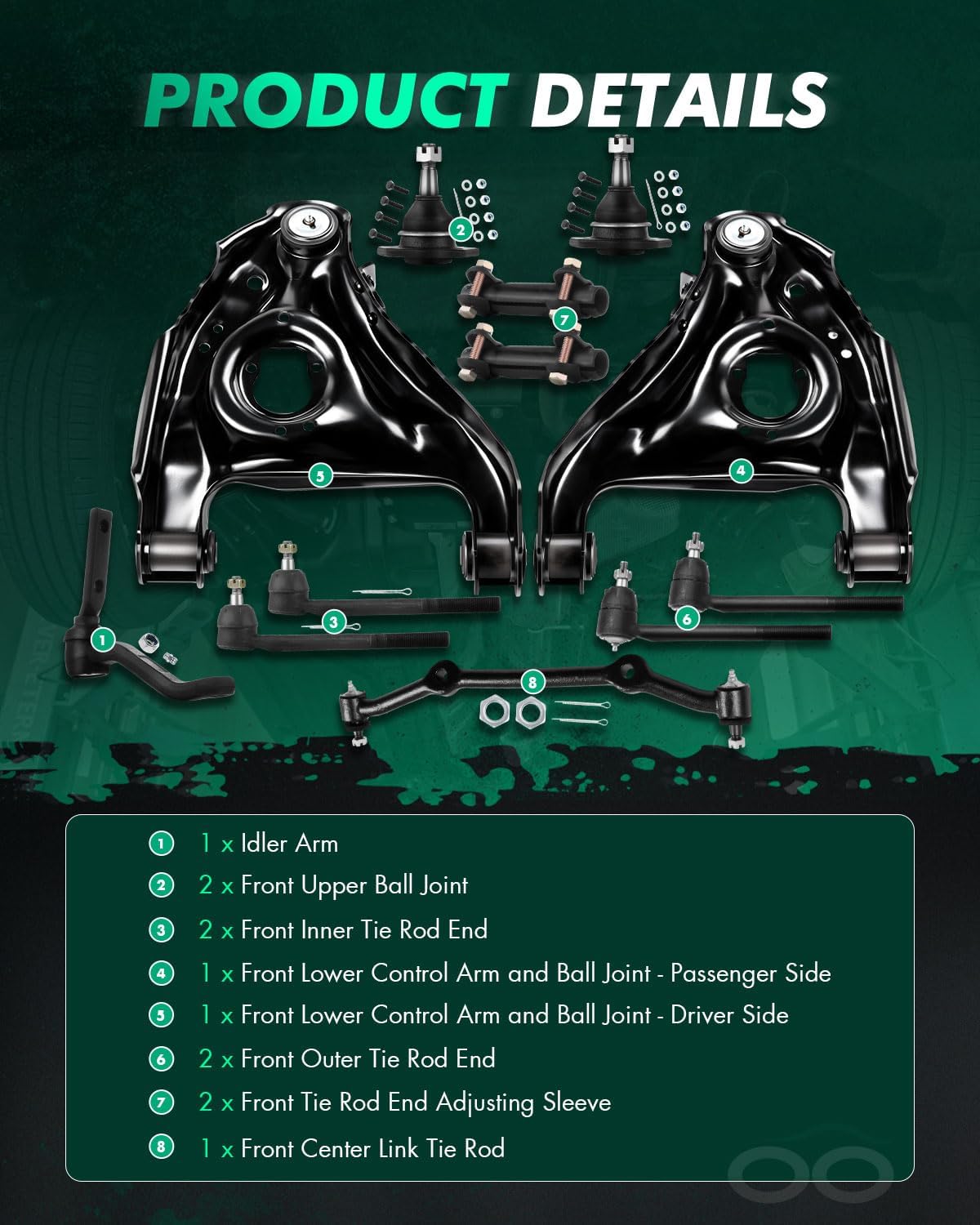 SCITOO 12pcs Front Suspension Kit Center Link Tie Rod Ends Lower Control Arms Upper Ball Joints Idler Arm Adjusting Sleeve for Chevrolet Blazer S10 for GMC Jimmy Sonoma for Isuzu Hombre DS1047 ES3380T