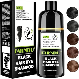 Farndu Black Hair Dye Shampoo for Women & Men, Gray Hair Coverage Herbal Natural 3 in 1 Hair Color Shampoo, Champu para canas