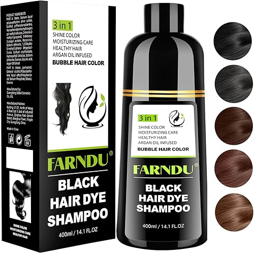 Black Hair Dye Shampoo for Women & Men, Gray Hair Coverage Herbal Natural 3 in 1 Hair Color Shampoo, Champu para canas