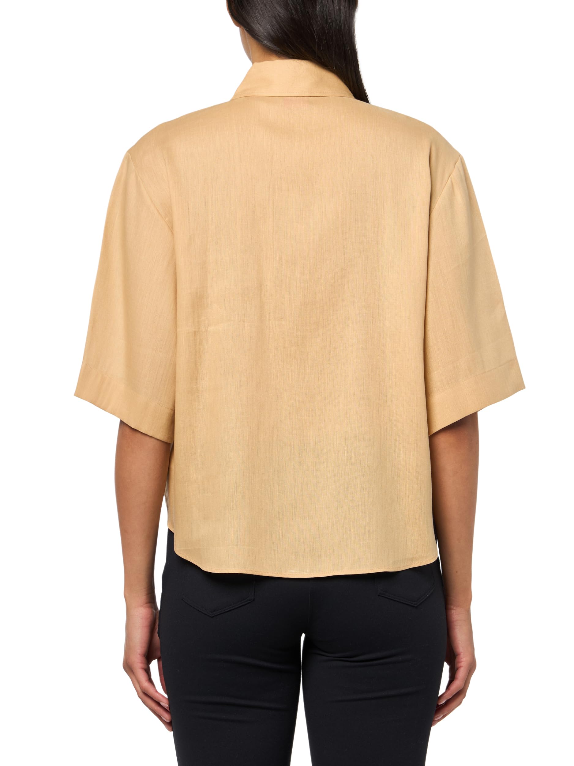 HUGO Short Sleeve Button Down Linen Blend Shirt Camicia a Maniche Corte in Misto Lino con Bottoni Donna (Pacco da 1)
