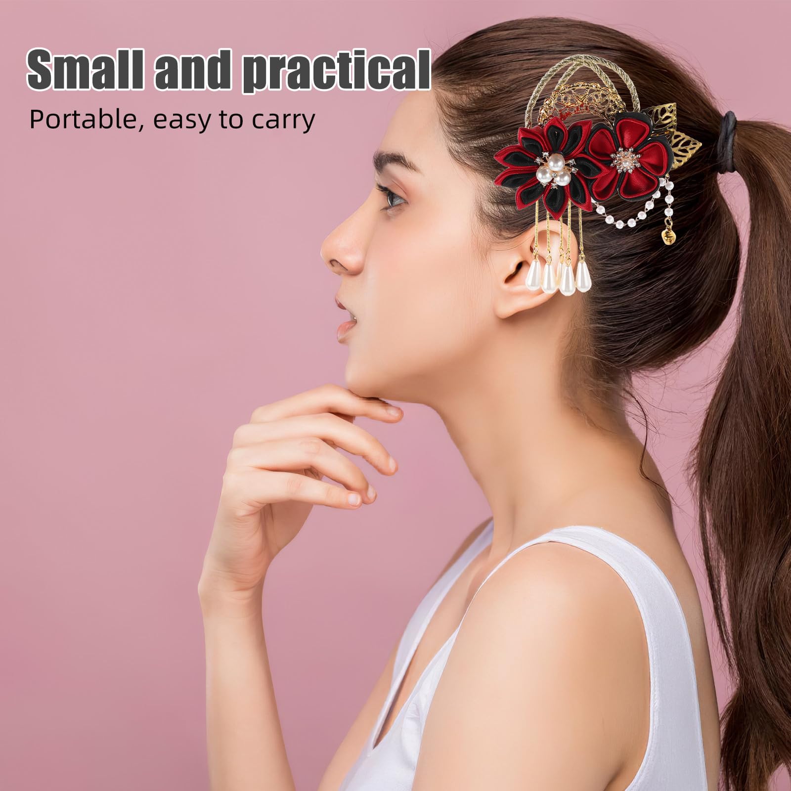 SEWACC 4 Piezas Pinza Pelo Estilo Hanfu Diseño Floral Elegante, Material Cómodo de Metal y Tela, Accesorio Versátil para Vestuario Tradicional Asiático