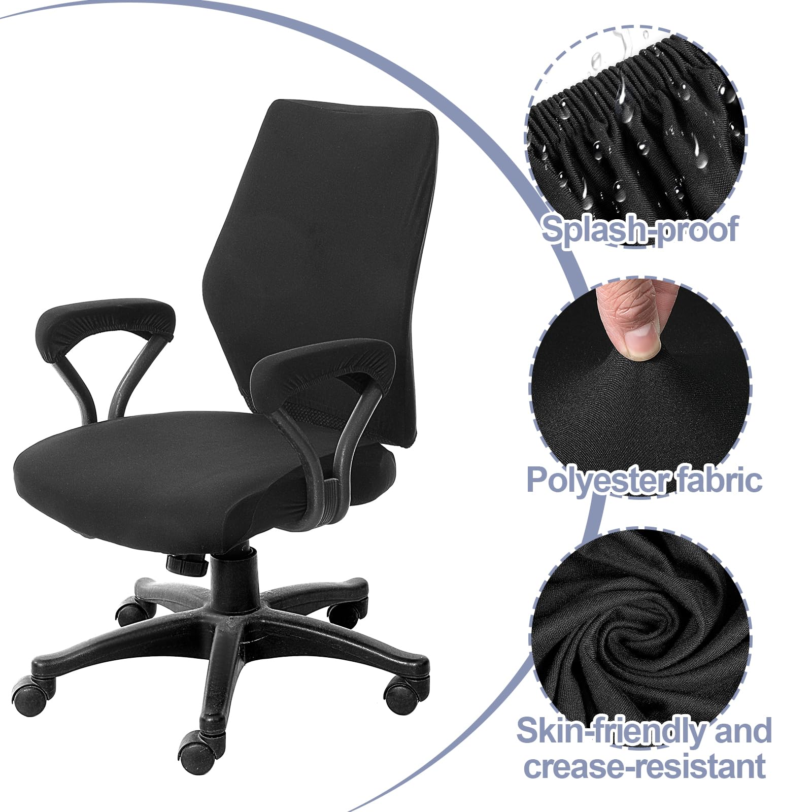 4 fundas elásticas para sillas de computadora, fundas de asiento elásticas para sillas de oficina, fundas protectoras universales para sillas giratorias y accesorios de oficina (negro)