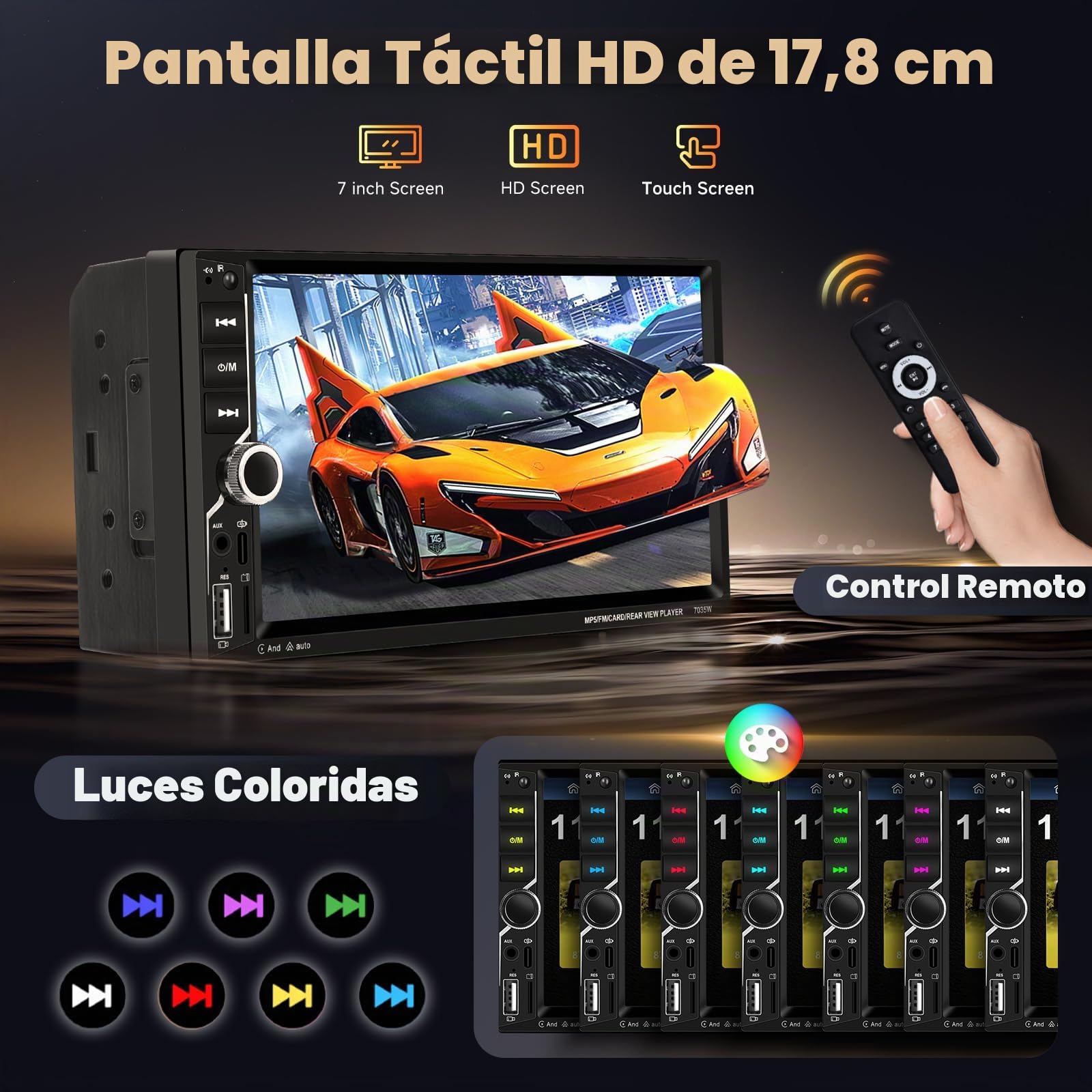 Hodozzy Radio para Coche 2 DIN con CarPlay Inalambrica Android Auto, Estéreo Coche 2 DIN con Pantalla Táctil 7 Pulgadas con Bluetooth, Mirror Link, Reproductor Multimedia Radio FM, EQ USB/AUX, Cámara