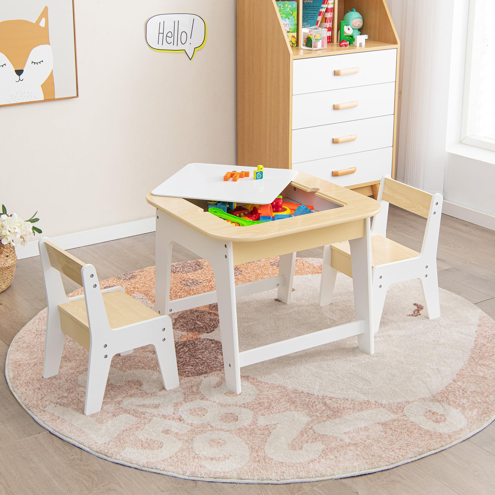 Tavolo Attività 5 In 1 Per Bambini Con Sedia E Contenitore Portatile | Scrivania A Doppia Faccia Con Lavagna E Piano Per Costruzioni | Set Da Gioco Educativo Per Bambini 3+ Anni - 4