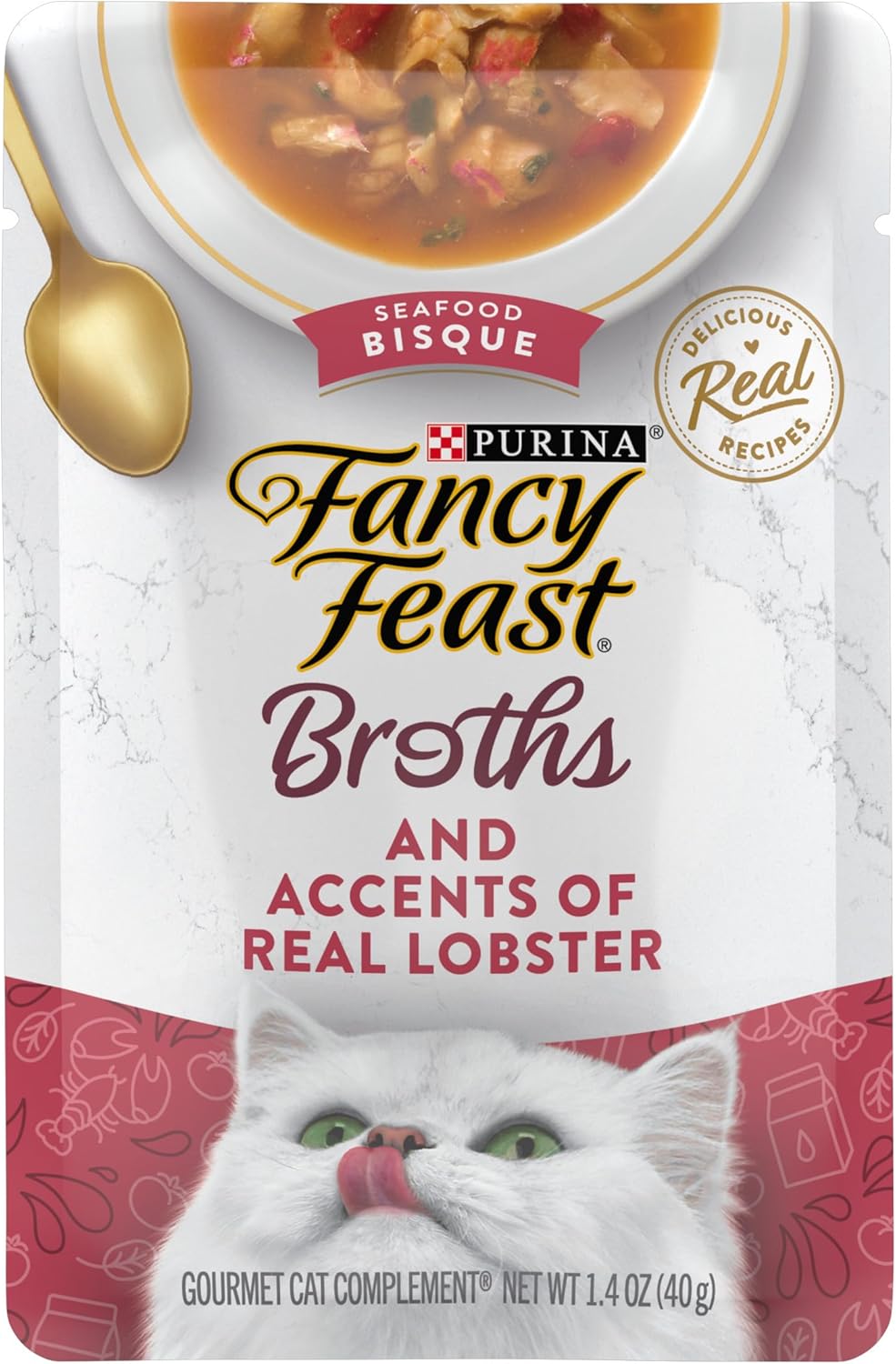 Purina Fancy Feast Broths Seafood Bisque With Accents of Real Lobster Lickable Cat Food Topper, (Pack of 16) 1.4 oz Pouches