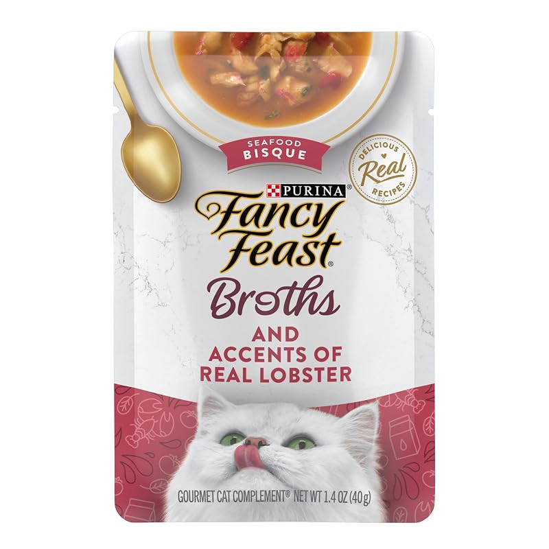 Cobertura de caldo para ração de gatos Fancy Feast Bisque de Lagosta, 16 sachês de 40 g