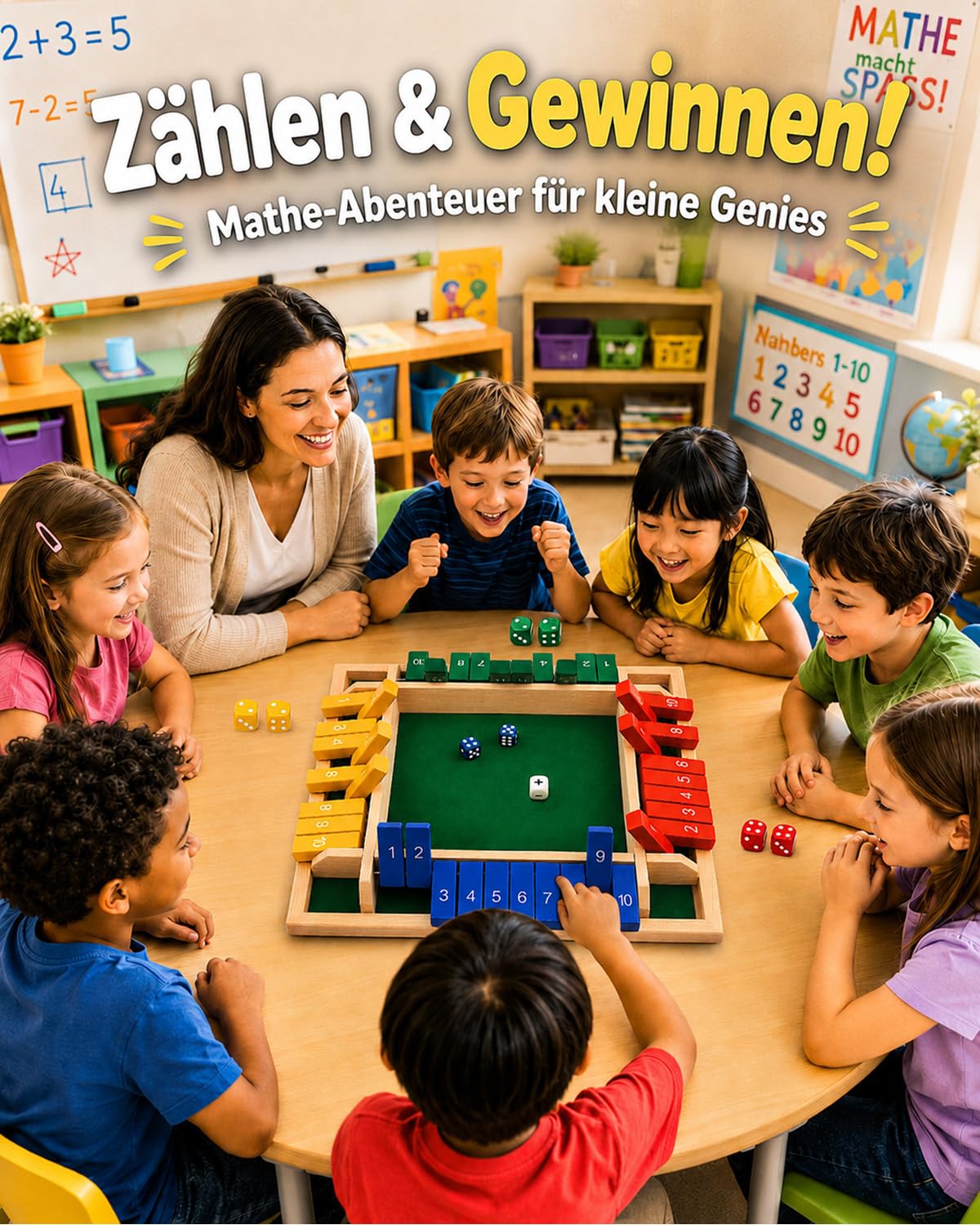 Verbesserte 30CM Shut The Box Spiel – Schnelles, unterhaltsames Lern- und Zahlenspiel aus Holz mit 2 Symbolwürfeln, Für 1–4 Spieler, Ideal für Familienabende, Schule, Partys und Senioren