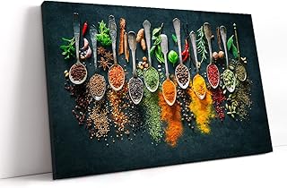 GUBIYU Kitchen Wall Art,Dining Room Wall Decor,Indian Decor,Kitchen Decorations Wall,Colorful Spice in Spoon Vintage Canvas Wall Art Food Photos Painting Framed for Home Decoration Gift 12x16Inches