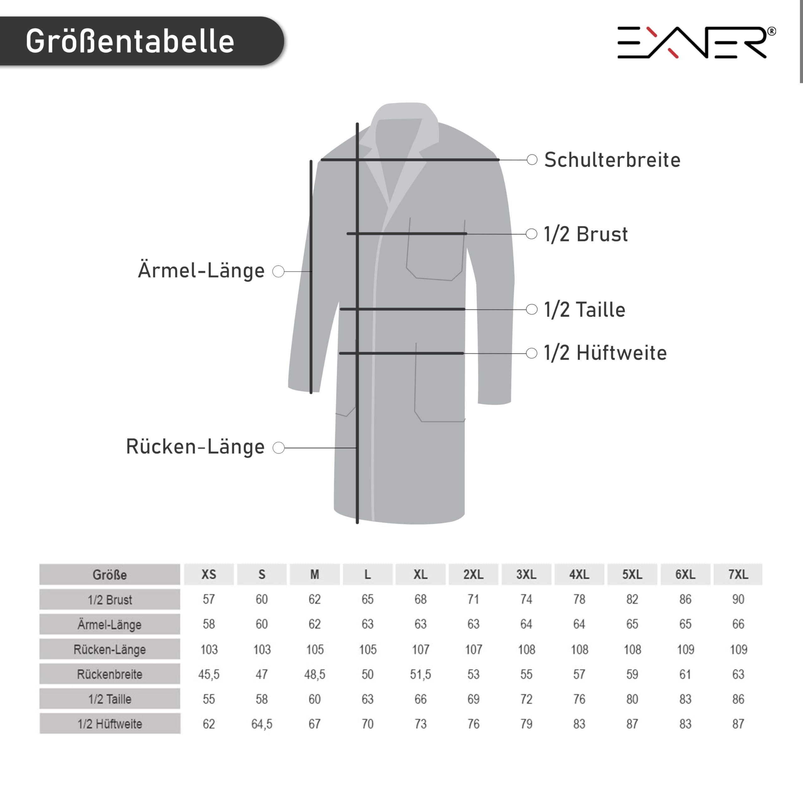 Exner Manteau de médecin, blouse de laboratoire, manteau de travail, médical, pharmacie, médecin, femme, homme, unisexe, couleur blanche, disponible en coton ou tissu mélangé de XS à 5XL, Blanc.,
