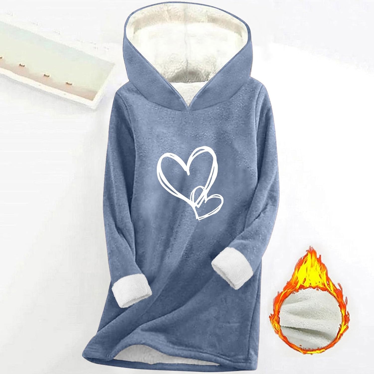 Womens Sherpa Fleece Lined Hoodies Cute Love Heart Print Sweatshirts Winter Warm Valentines Hooded Pullover Tops