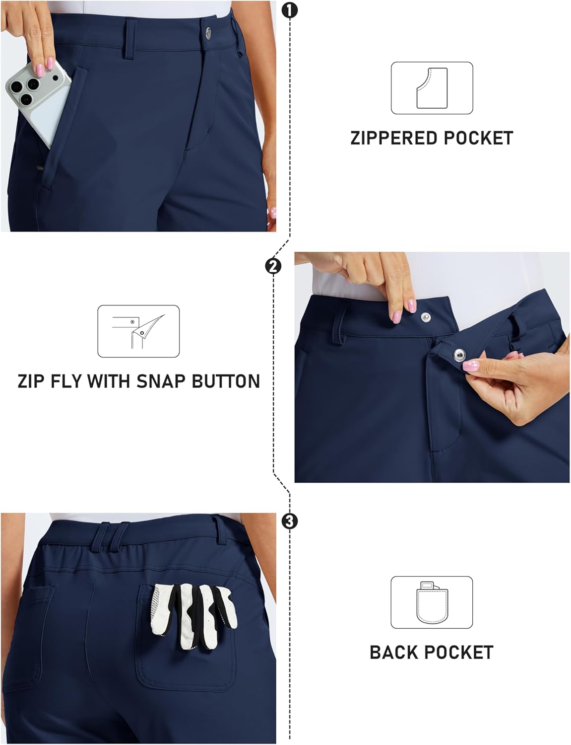 MoFiz Women's 7" Golf Shorts UPF 50+ Water-Resistant Hiking Shorts Lightweight Outdoor Stretchy Athletic Shorts