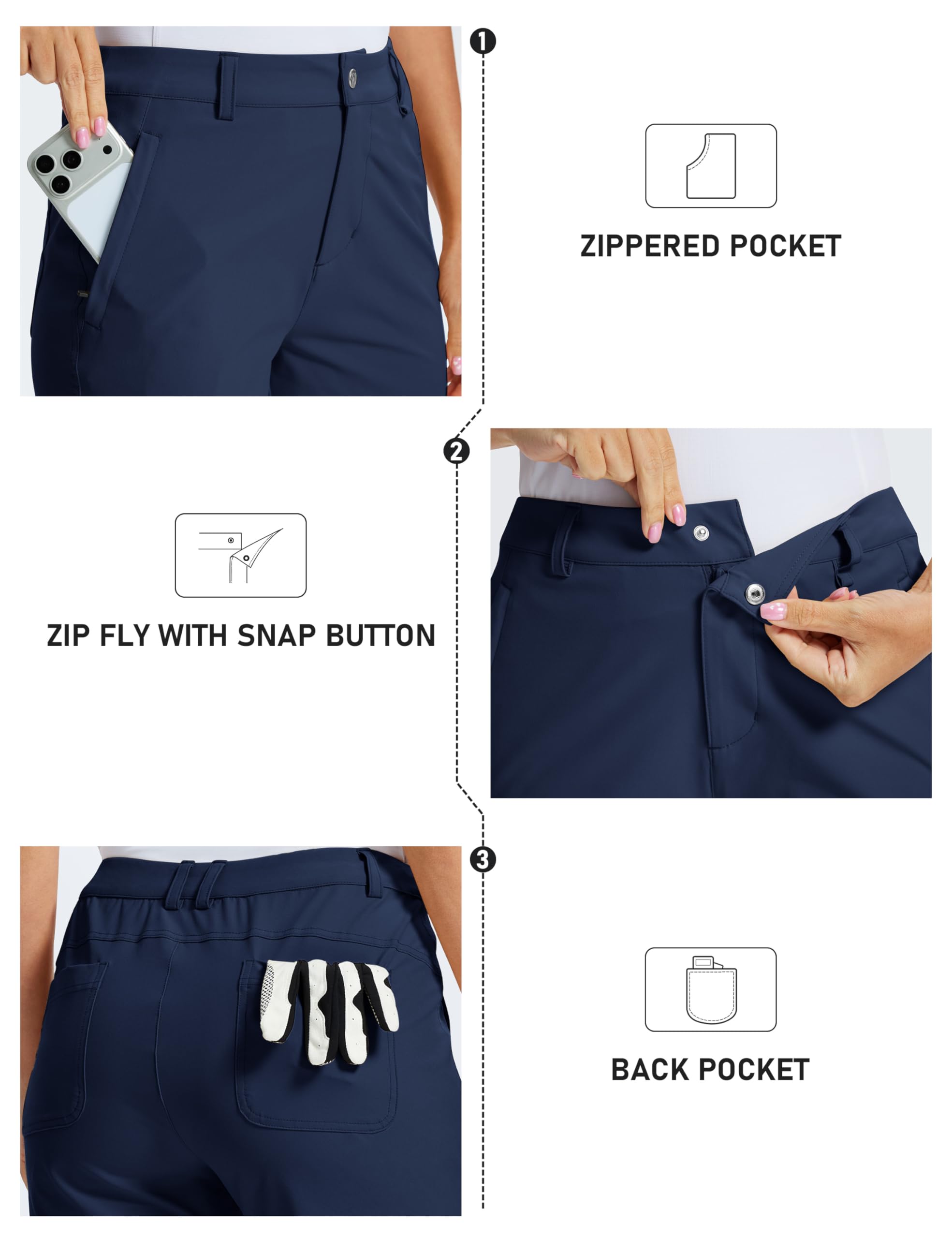 MoFiz Pantalones de Golf para Mujer Hiking Shorts Ligeros Elasticos Bermudas Trekking Pants de Trabajo Impermeable con Bolsillos - 4